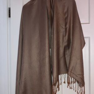 Elegant Copper and Gray Pashmina Fringed Shawl